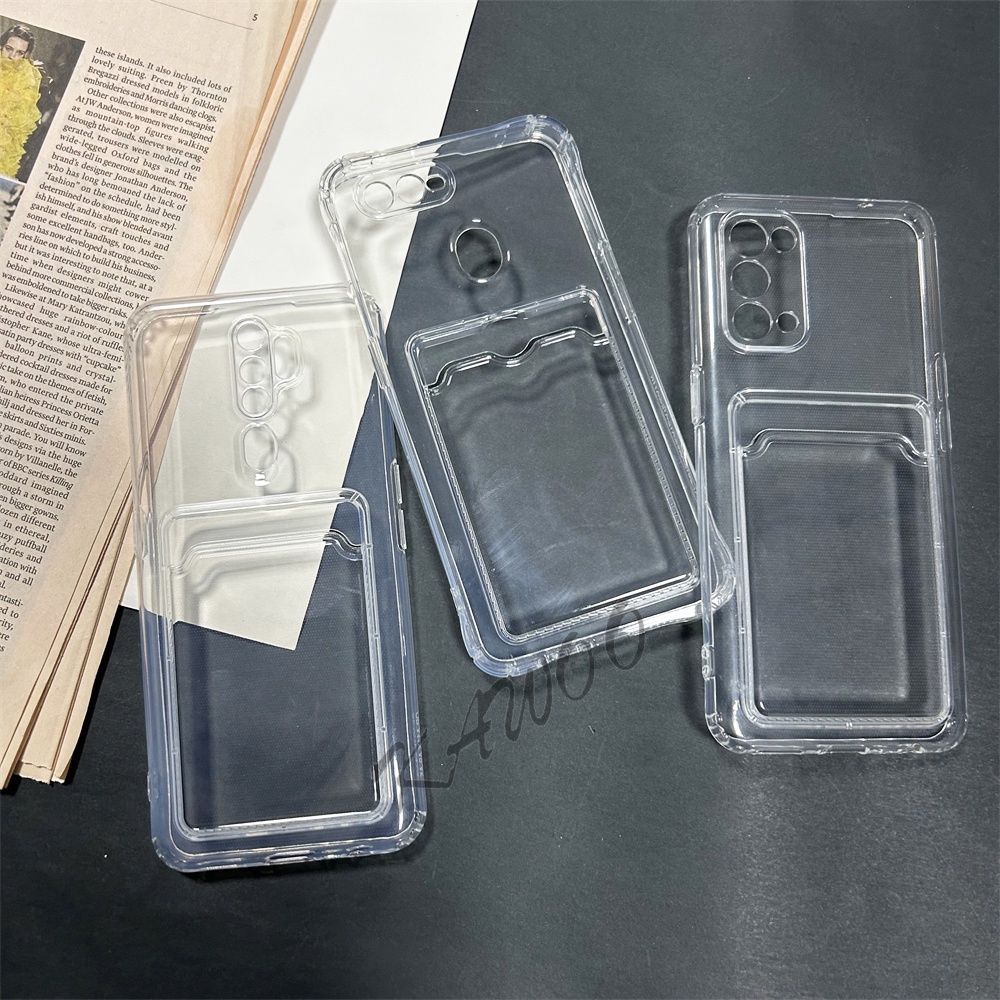 เคสโทรศัพท์มือถือแบบนิ่ม TPU ใส กันกระแทก พร้อมช่องใส่บัตร สําหรับ Oppo A5S A7 F9 A53 A5 A9 2020 A54 A16 A52 A72 A92 Reno 3 5 5F 6Z