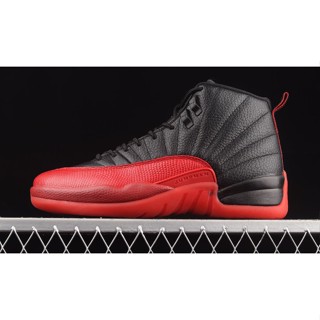 Mtts Air Jordan 12 Retro AJ12 Joe12 สีดํา สีแดง ชั้นแรกถูกทําเครื่องหมายด้วยถ่านแท้ 130690-002