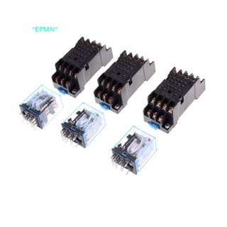 Epmn&gt; MY4NJ 12v/24v/220v รีเลย์พาวเวอร์คอยล์ DIN เมาท์ 14 Pin 4PDT พร้อมซ็อกเก็ต ใหม่