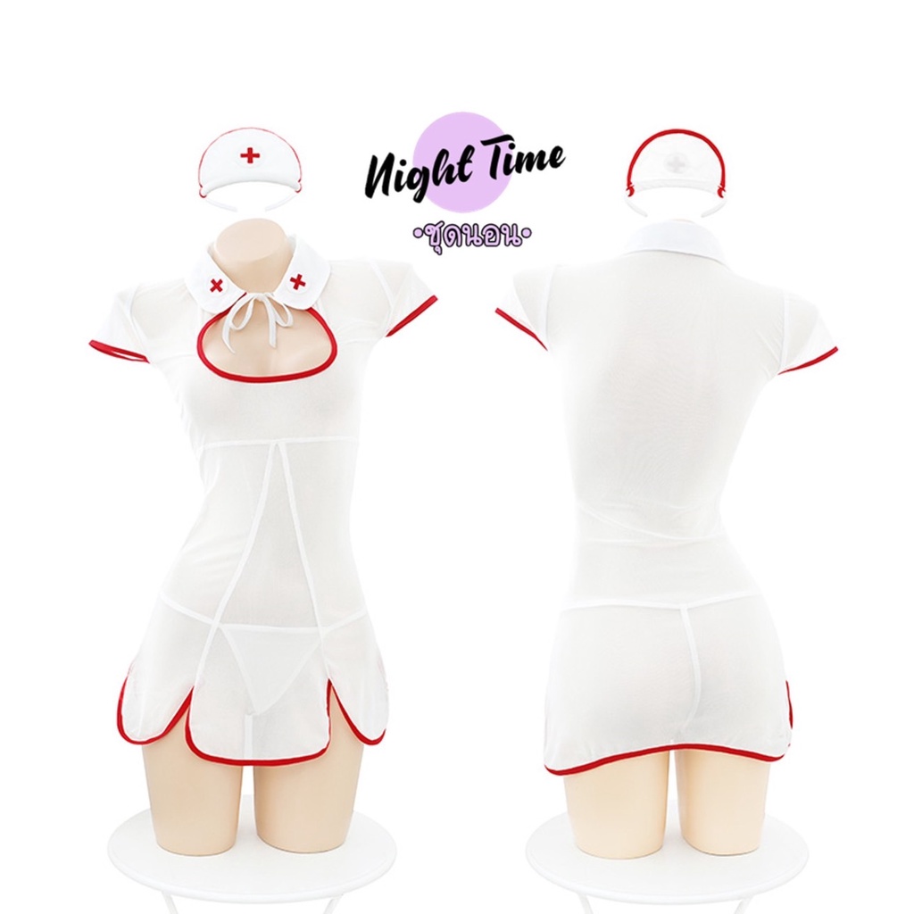 ชุดคอสเพลย์ นางพยาบาล 💍เนื้อผ้าดี 🌟มีหลายไซต์ S-XL 40-75kg 
เดรสซีทรูสีขาว ⚡️มีถุงซิปลอค ชุดนอนไม่ได้นอน N-265 - รูปที่ 5