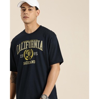 Mens Blue California Typography Oversized T-shirt เสื้อยืดสไตล์เกาหลี เสื้อยืดสีขาวผู้หญิง