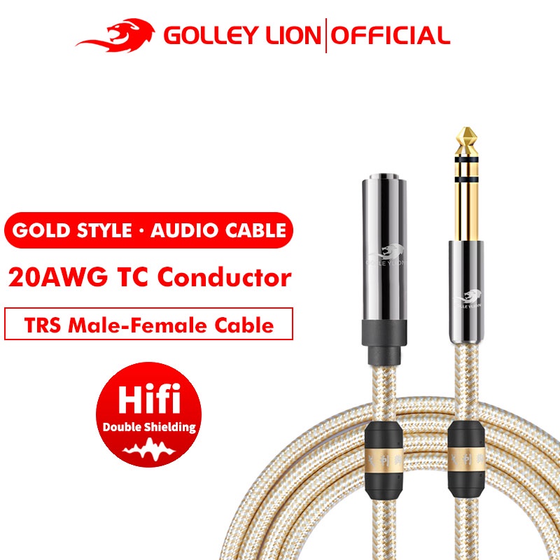 Golley LION (1/4 นิ้ว TRS ) สายเคเบิลต่อขยายเสียงสเตอริโอ ตัวผู้ เป็นตัวเมีย 6.35 มม. สําหรับหูฟัง กีตาร์ เวที สตูดิโอมอนิเตอร์