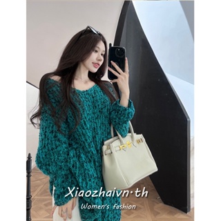 Xiaozhainv เสื้อกันหนาวแขนยาว คอวี ผ้าถัก ทรงหลวม สีพื้น เข้ากับทุกการแต่งกาย แฟชั่นฤดูใบไม้ร่วง