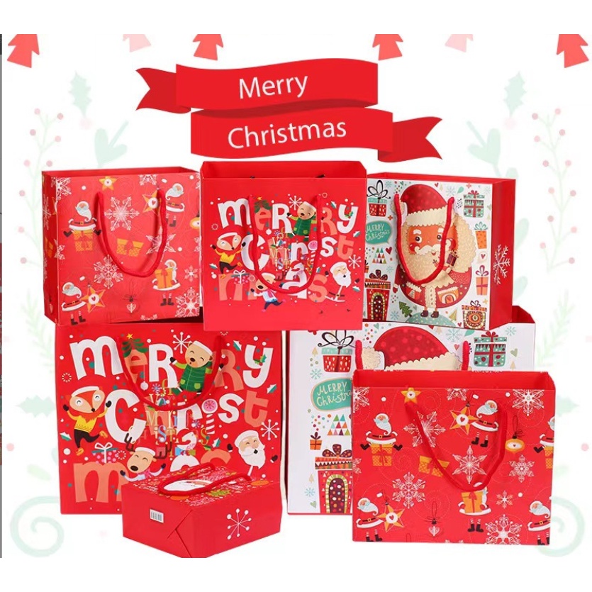 พร้อมส่ง ถุงกระดาษลายคริสต์มาส พิมพ์ลาย ถุงกระดาษแข็ง ใส่ขนม ใส่ของฝาก/ของขวัญ