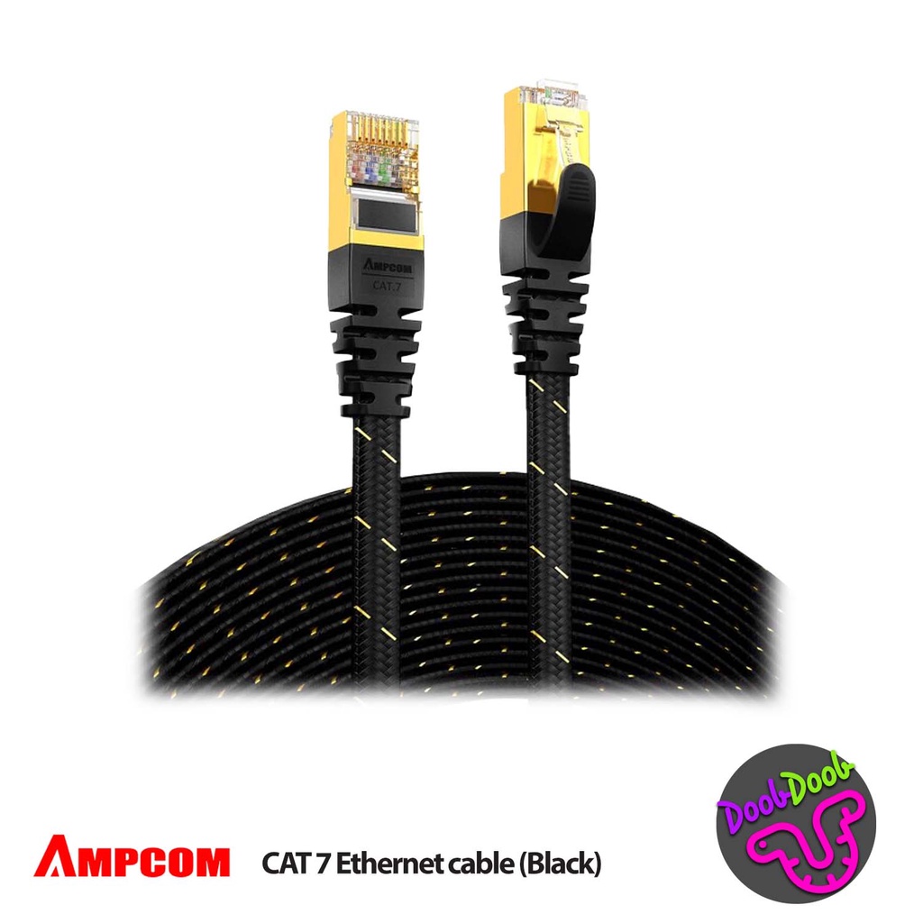 สายLan แบบถักแบน AMPCOM CAT7 Ethernet Cable (10G 600MHz), Polyester Braided - 3.3ft ยาว 1 เมตร [ มือสอง ]