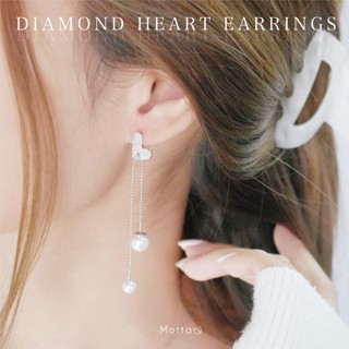 Diamond Heart Earrings 💖 ต่างหูติดหูมาในธีมหัวใจ ต่างหูก้านเงิน ต่างหูแฟชั่น - Mottashop