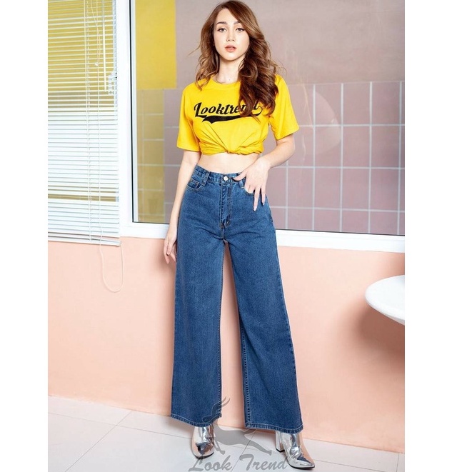 Looktrend888 กางเกงยีนส์ เอวสูง ผู้หญิง ขากว้าง ทรงกระบอกใหญ๋ ผ้าไม่ยืด ป้ายกวาง 2 สี ราคา ถูกที่สุด ดีลบีเคเค แกลเลอรีภาพที่ 4