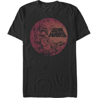 Boba Fett Mandalorian Moon Star Wars T-Shirt เสื้อยืดแขนสั้น เสื้อคนอ้วน