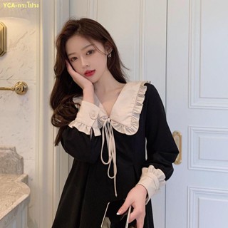 💥สินค้าเฉพาะจุด💥Black French Retro Hepburn Bellflower กระโปรง New Gentle Wind Waist Dress