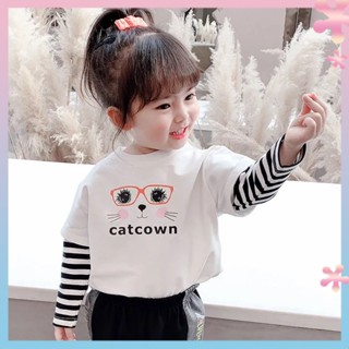 Girls long-sleeved T-shirt autumn 2022 new childrens western style fake two-piece top 3-year-old autumn clothing baby girl base shirt