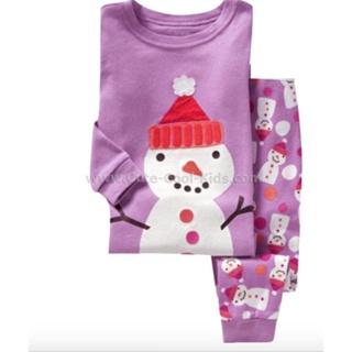 L-DAG-235 ชุดนอนเด็กหญิง แนวเข้ารูป Slim Fit ผ้า Cotton 100% เนื้อบาง สีม่วง ลายsnowman