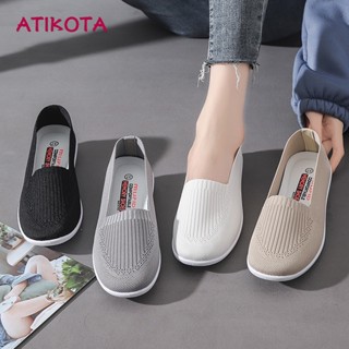 ☢﹍☁Atikota Women Breathable Knitted Shoes Non-slip Soft Work Flat Bottom Shoes