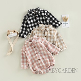 Babygarden- ชุดรอมเปอร์ คอปก แขนยาว พิมพ์ลายสก๊อต ติดกระดุม แฟชั่นฤดูใบไม้ร่วง สําหรับเด็กผู้ชาย อายุ 0-24 เดือน