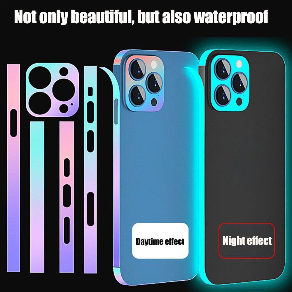 กรอบป้องกันเรืองแสง + ฟิล์มเลนส์ สําหรับ IPhone 13 14 15 Pro Max Edge + สติกเกอร์ติดขอบกล้อง