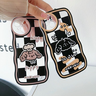 Casing For iPhone 15 14 13 Mini 12 11 Pro Xs max 6S 6 7 8 Plus X XR 14ProMax 13promax 12promax 11promax Checkerboard Grid Waves Edge  Cute Nice Cook Puppy Soft Thin Airbag Clear Phone Case STB 11