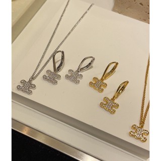 พรี ราคา2300 Celine Triomphe 88160 ต่างหู สร้อยคอ Earrings Necklace