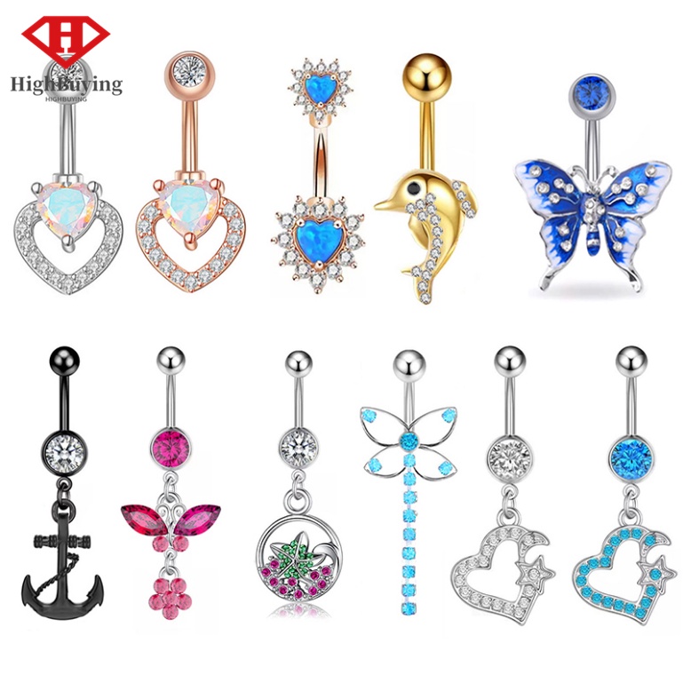 [highbuying] เพทายห้อยหน้าท้องแหวนปุ่มหัวใจเซ็กซี่ผีเสื้อสะดือแหวนสแตนเลสท้องเครื่องประดับสําหรับผู้หญิงท้องใหม่สต็อก