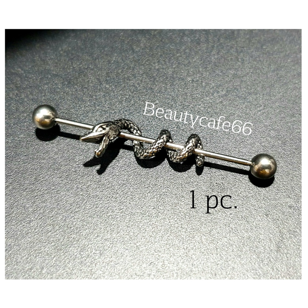 DD32 จิวดามหู รูปมังกร Dragon Industrial Stainless 316L ก้าน 1.2 mm. ยาว 3.8 cm.  จิวปีกหู ดามหู - รูปที่ 2