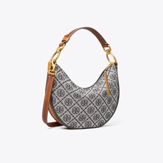 เเท้ 💯% 🇺🇸factory TORY BURCH MINI T MONOGRAM Jacquard Crescent Bag