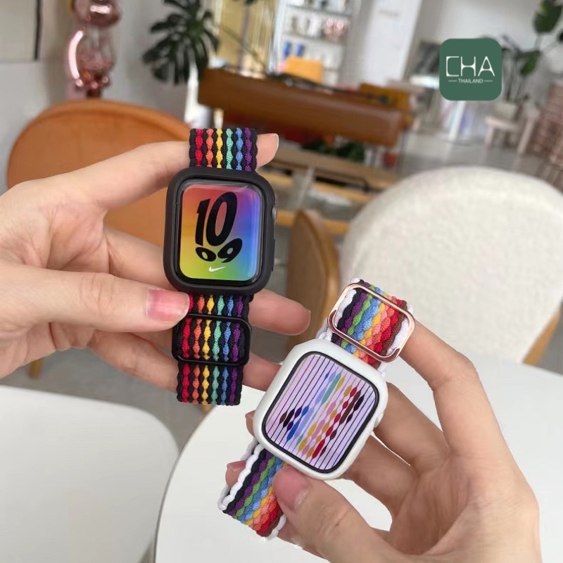 สาย ปรับได้ 44 /40/45/41 สําหรับ Watch Series10 9 8 7 6/5/4 สาย smart watch ยืดเเท้ ผ้าใหม่สีใหม่ สายนาฬิกา smart watch
