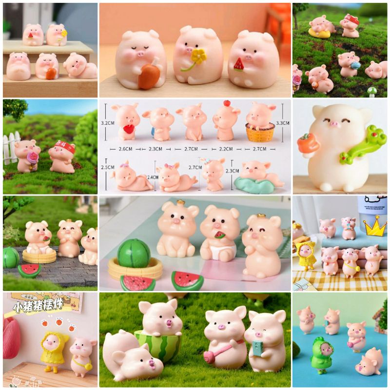 (พร้อมส่งในไทย) ตุ๊กตาแต่งสวน ตุ๊กตาปักกระถาง ตุ๊กตาแต่งเค้ก คัพเค้ก แต่งบ้าน แก๊งน้องหมู