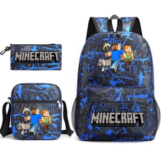 กระเป๋าเป้สะพายหลัง กระเป๋านักเรียน พิมพ์ลายการ์ตูน Minecraft Mochila เหมาะกับของขวัญวันเกิด สําหรับเด็กผู้ชาย และเด็กผู้หญิง จํานวน 3 ชิ้น ต่อชุด