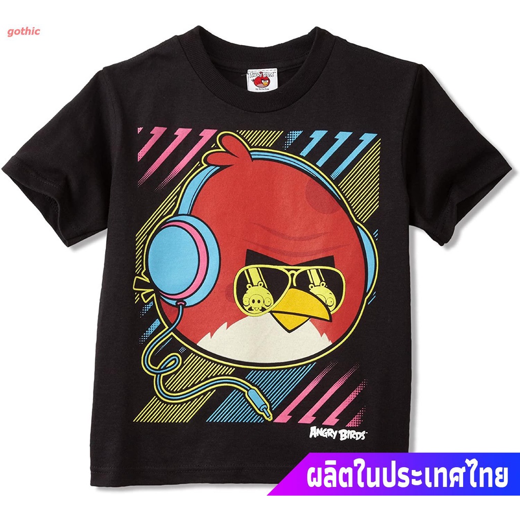 gothic ANGRY BIRDSเสื้อยืดกีฬา Angry Birds Boys' Big Neon Bird Juvy Shirt ANGRY BIRDS Popular T-shir