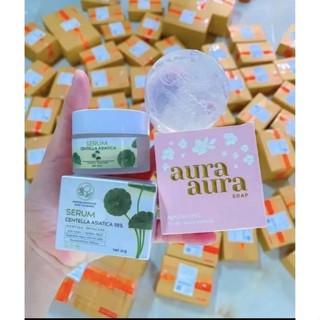 [พร้อมส่ง] เซทหน้าใส สบู่หน้าเงาAura +เซรั่มใบบัวบกพรทิน่า ของแท้100% 💎