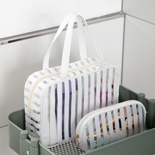 1 PC Transparent Striped Cosmetic Bag Clear Women Makeup Bag Travel Waterproof Organizer Toiletry Kit Cosmetic Storage