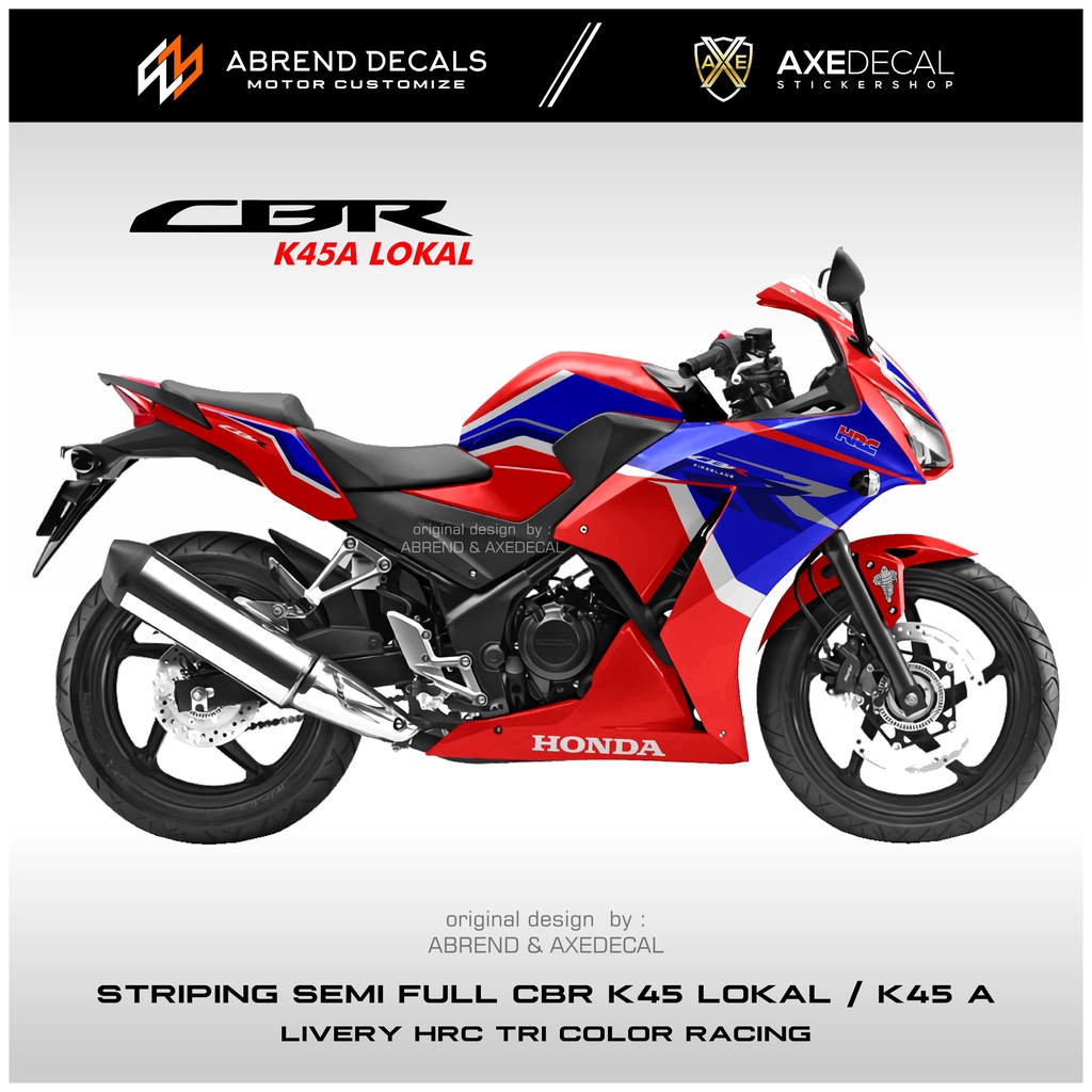 LOKAL Striping CBR k45A Local Livery HRC Tri Color Racing / Honda CBR K45 สติ๊กเกอร์รถจักรยานยนต์ออกแบบที่กําหนดเอง / คลังสินค้า Decal List Variations