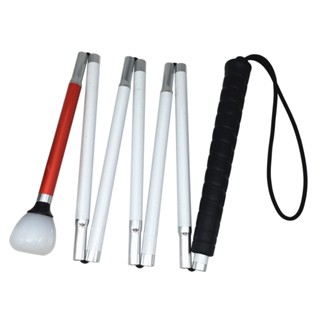 125cm- 155cm, 7-Section Aluminum Blind Cane with Black Handle,Reflective White and Red, Folding Walking Stick for Blind