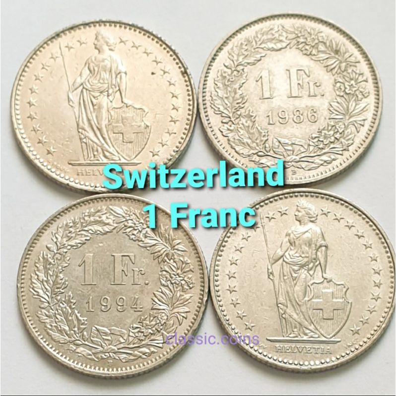 เหรียญที่ระลึก (สะสม)1 Franc Switzerland *(ชุด 4 เหรียญ)*  HELVETIA 1986 ~ 1991 ~ 1994