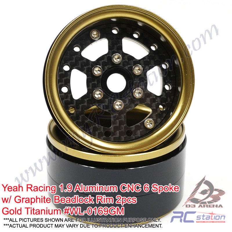Yeah Racing WL-0169GM - Yeah Racing 1.9 อลูมิเนียม CNC 6 Spoke w/ Graphite Beadlock Rim 2pcs Gold Ti