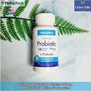 PipingRock - Ultimate Probiotic 14 Strains 142 mg + Prebiotic 50 Billion 50 Capsules โปรไบโอติก 14 สายพันธุ์