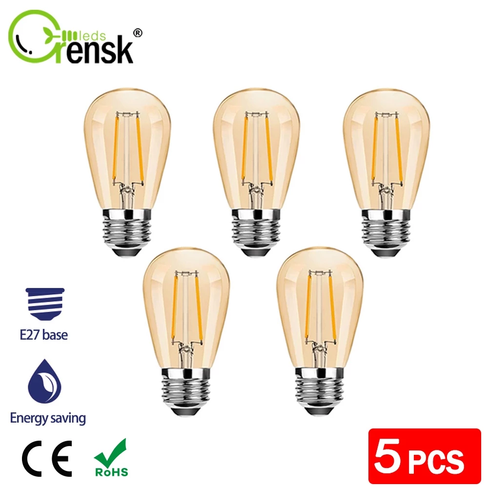 E27 หลอดไฟเอดิสัน LED 1W 2W S14 พลาสติก LED 2700K สีขาวอบอุ่น ประหยัดพลังงาน 90% สําหรับตกแต่งบ้าน