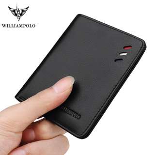 WILLIAMPOLO Genuine Leather Mens Wallet Short Bifold Slim Mini Credit Card Holder Multi Card Case Organizer Purse Black