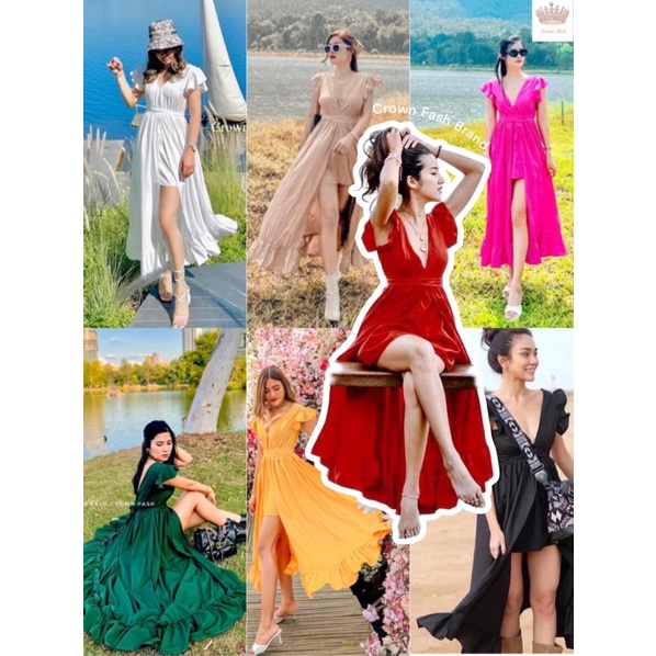 Angel Dress #ชุดออกงาน #ชุดเที่ยว #ชุดไปทะเล #ชุดไปคาเฟ่ #ชุดอลัง #เดรสยาว #เดรสสีพื้น #เดรสคอวี #เดรสซาฟารี #summer