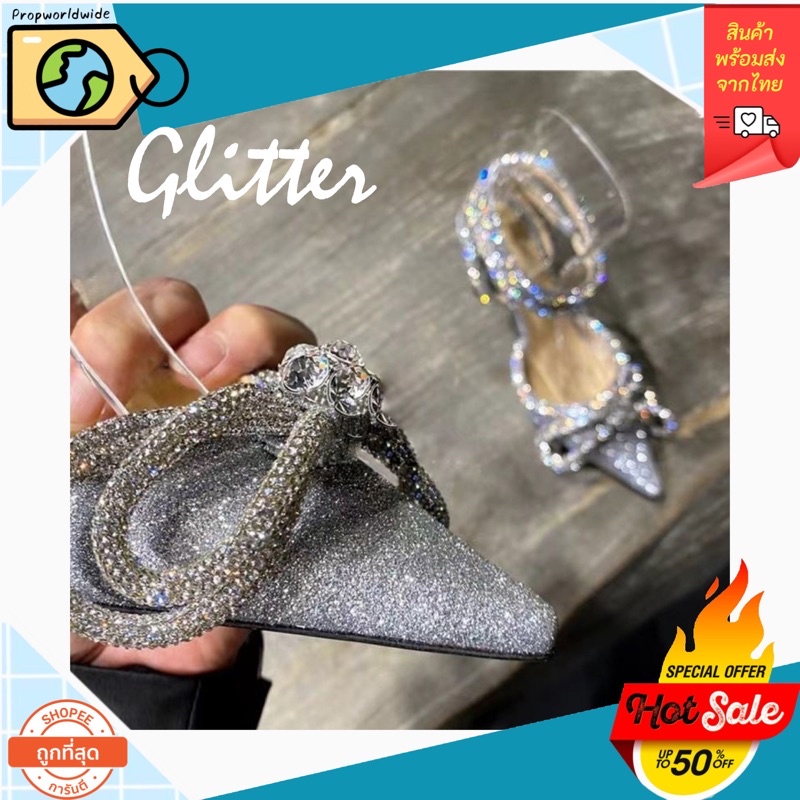 พร้อมส่ง❣️ รองเท้าคัชชูหัวแหลม กริตเตอร์วิบวับ ส้นสูง3.5นิ้ว ใส่สบาย Giltter by VarichBrand🌟