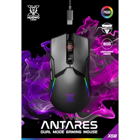 ⚡️เมาส์เกมมิ่งไร้สาย⚡️ NUBWO X58 ANTARES Wireless Dual Mode Gaming Mouse มีไฟ RGB ปรับ DPI ได้