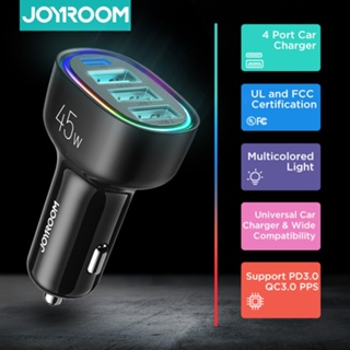 Joyroom 4 IN 1 45W LED รถชาร์จ 3USB + PD พอร์ตชาร์จเร็วอะแดปเตอร์พอร์ต USB คู่ที่จุดบุหรี่ชาร์จสําหรับ iPhone Huawei ชาร์จเร็ว