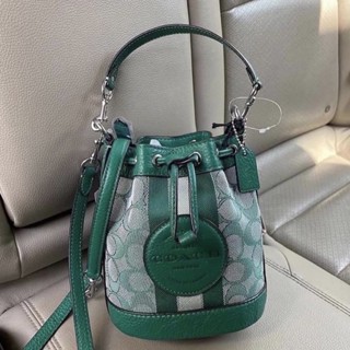 พร้อมส่ง แท้ 🇺🇸💯% New Coach MINI DEMPSEY BUCKET BAG IN SIGNATURE JACQUARD WITH STRIPE AND COACH PATCH (C8322) SV/GREEN