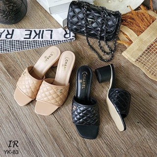 YK-83 รองเท้าส้นสูงหนังนิ่ม ปักอะไหล่โลโก้ สูง 2.2 นิ้ว รุ่นนี้สวมใส่ แมทซ์กับชุดไหนก้อได้ลุคส์ที่ดูหรูหรา