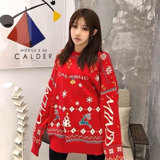 สเวตเตอร์​ทรง oversize​ ทอลาย Reindeer เนื้อไหมพรมอย่างดี สินค้า​นำเข้างานเนี้ยบ