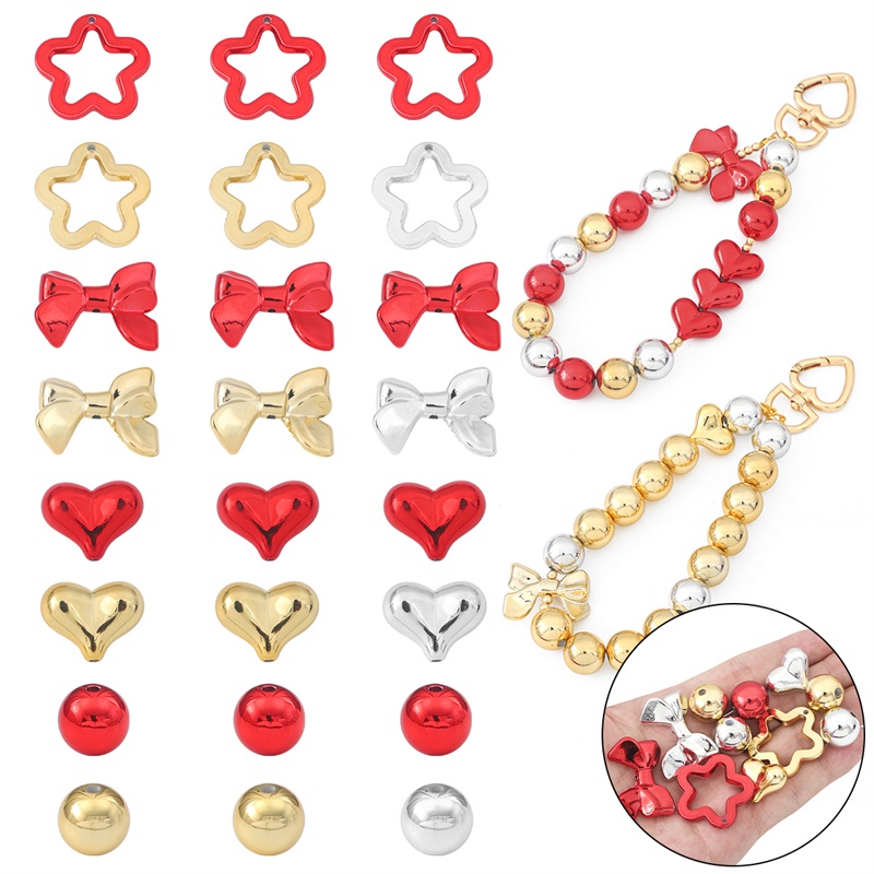 ลูกปัดอะคริลิค ชุบไฟฟ้า รูปผีเสื้อ ดอกไม้ พีช หัวใจ ลูกปัดกลม สําหรับทําเครื่องประดับ แฮนด์เมด โซ่แขวนโทรศัพท์มือถือ diy