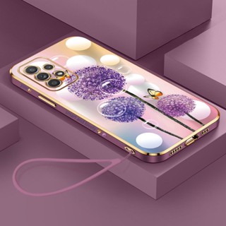 [ฟรีสายคล้อง] เคส TPU นิ่ม ขอบสี่เหลี่ยม ลายดอกไม้ ดอกแดนดิไลออน หรูหรา สําหรับ Samsung Galaxy A14 A34 A54 5G A73 A53 A33 5G