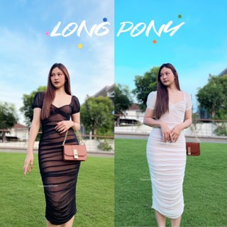 🚚พร้อมส่ง ส่งของทุกวัน🔥 Long pony dress เดรสแขนตุ๊กตาตัวยาว ใส่ออกงานได้เลย ซับในทั้งตัว ไม่บางค้า ใส่ได้2แบบ