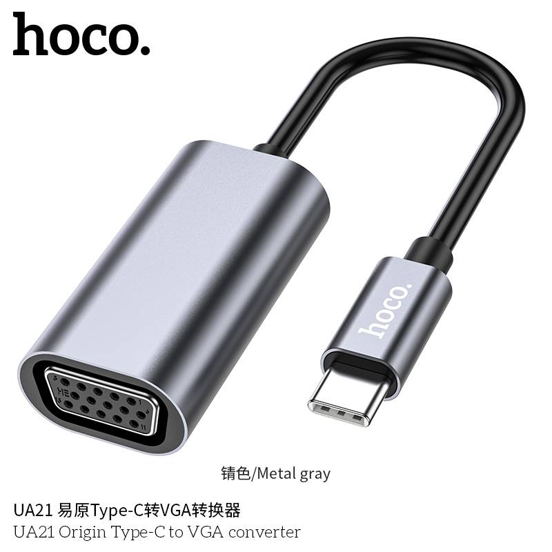 Hoco UA21 ตัวแปลง TypeC to VGA Converter Adapter 1080P Audio Video