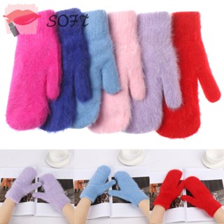 SOFTNESS Faux Fur Gloves Women Girls Windproof Soft Elastic Candy Color Gloves