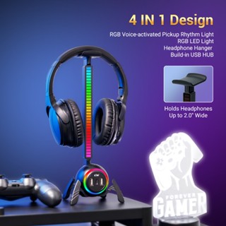 Kiwifotos ขาตั้งหูฟังสำหรับเล่นเกม พร้อมฮับ USB และที่แขวนหูฟังจังหวะ RGB สำหรับสร้างเดสก์ท็อปสำหรับเล่นเกมระดับมืออาชีพ