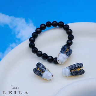 Leila Amulets แมลงภู่คำ ตาเพชร รุ่นบังเกิดทรัพย์ Baby Leila Collection สีขาวดำ (พร้อมกำไลหินฟรีตามรูป)